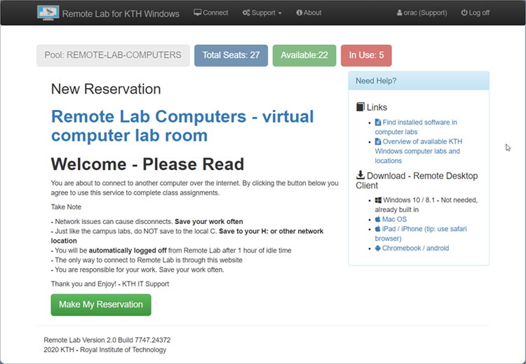Remote Lab Computers pool