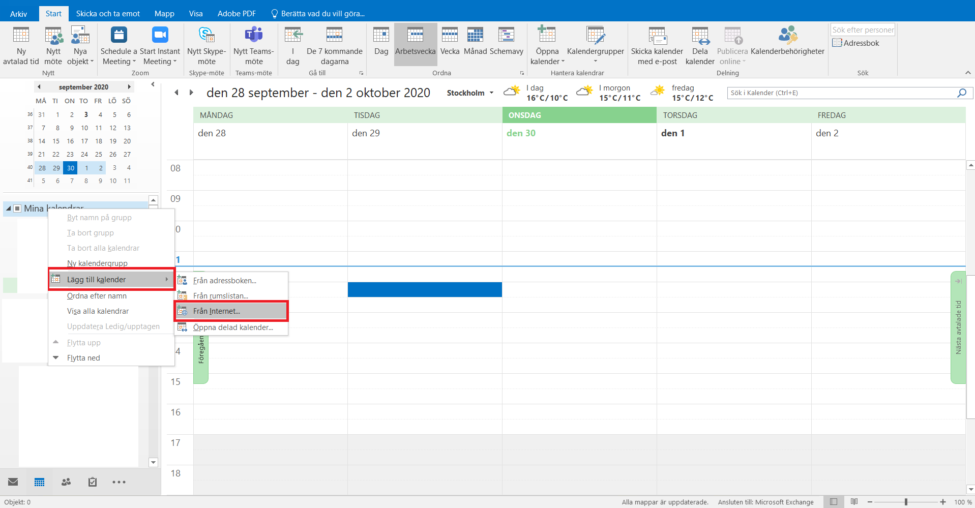 Lägg in kalender från internet