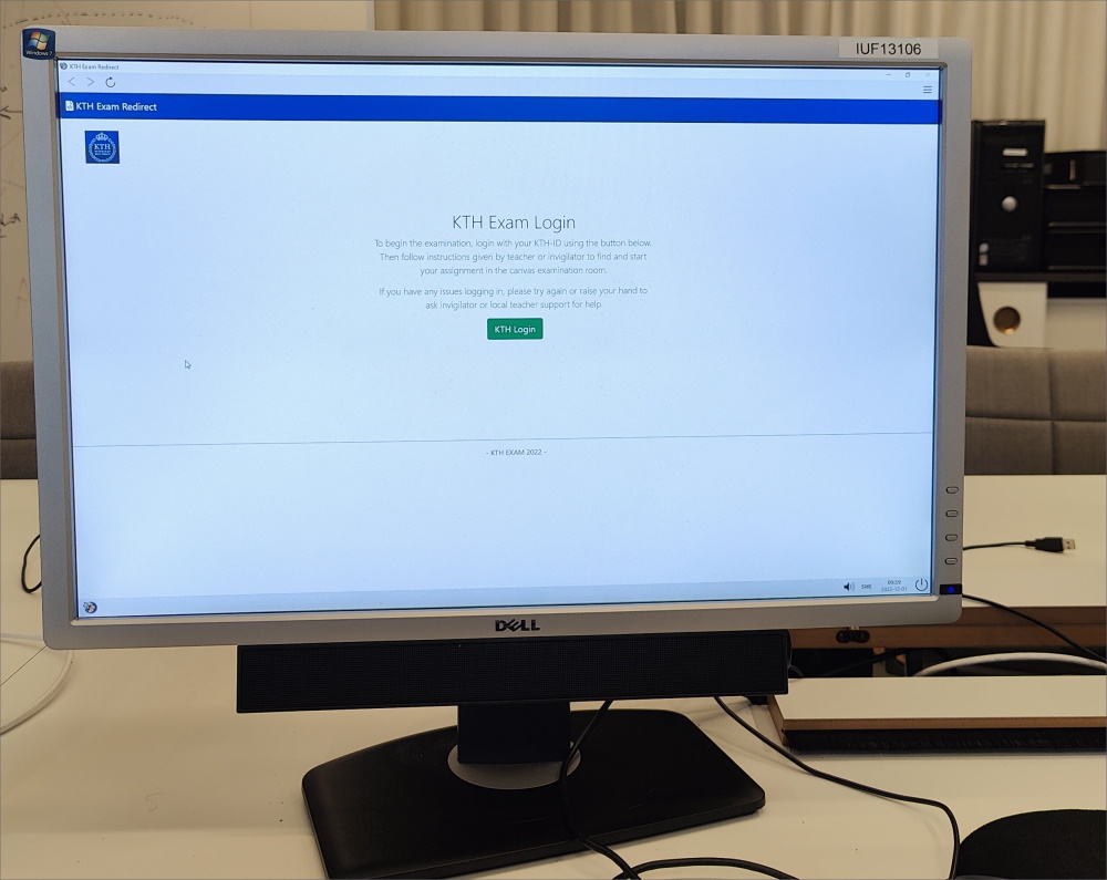 Datorskärm med SEB startat på en sida med KTH logga och rubriken "KTH Exam Login"