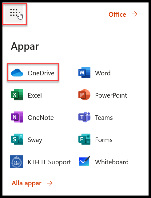 Klicka på punterna för att komma åt OneDrive