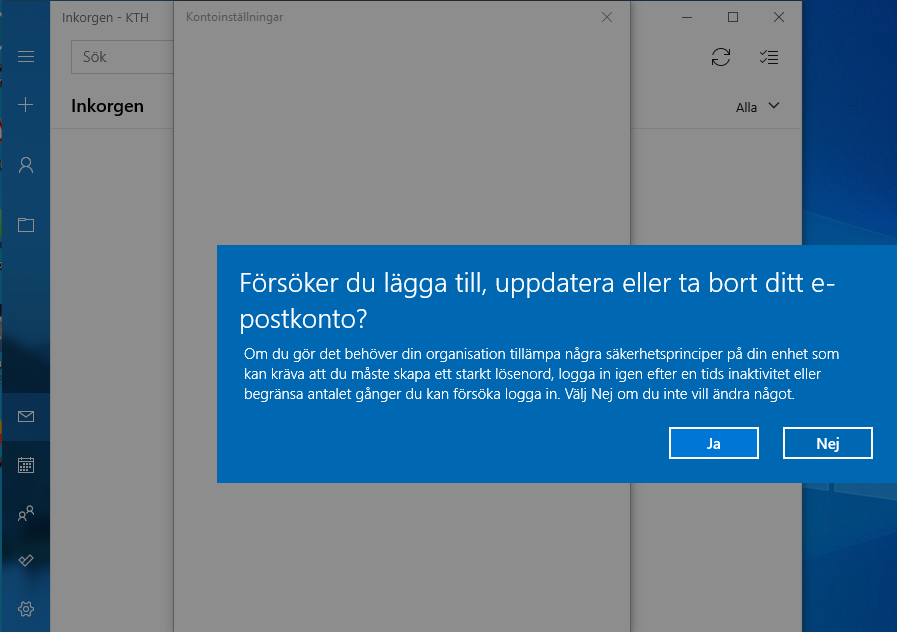 Tryck på JA om du vill lägga till ditt e-postkonto