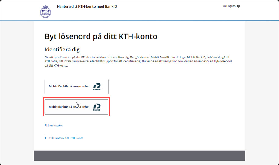 BankID på denna enhet finns markerad.