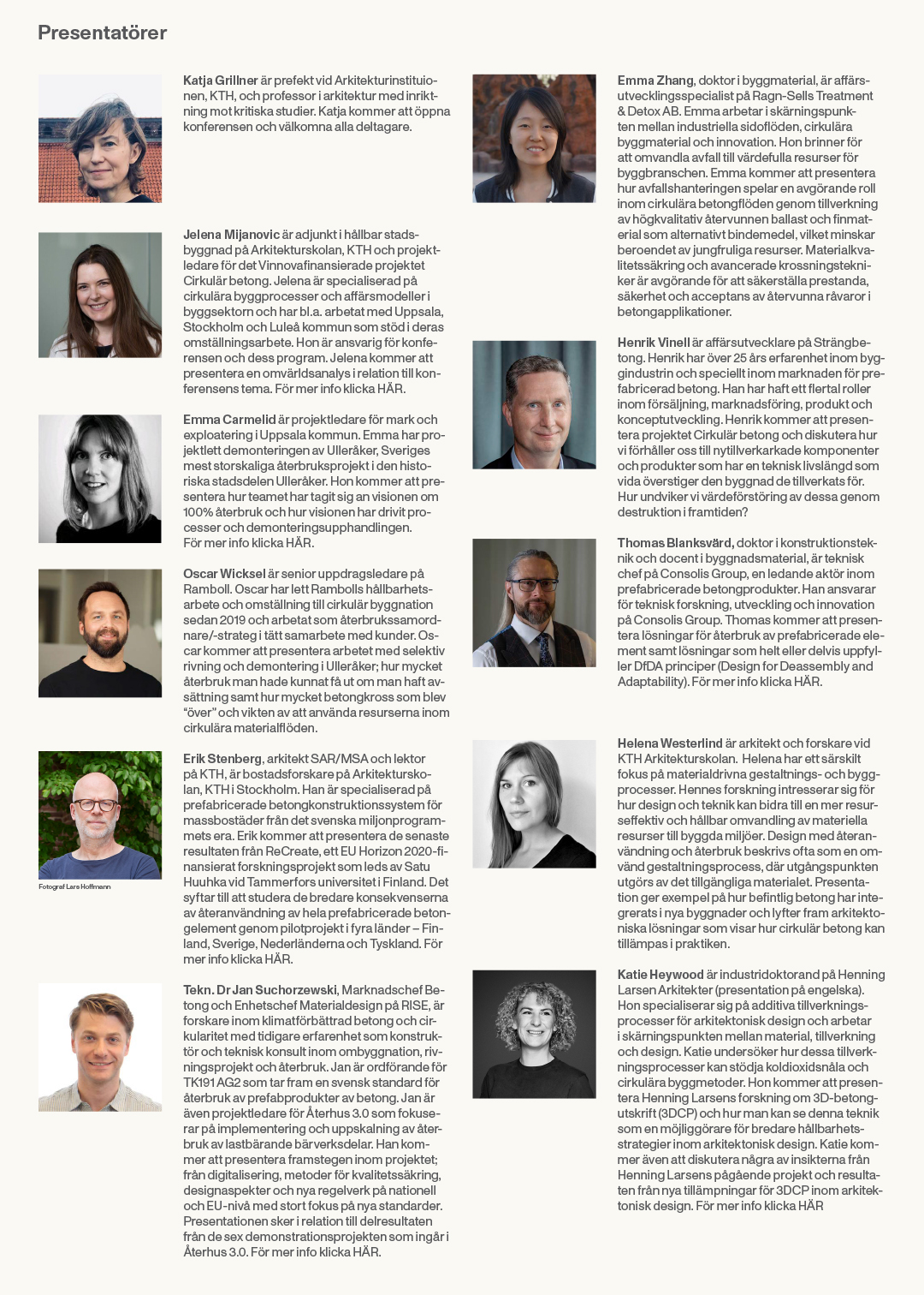 Ett betongliv, presentatörer