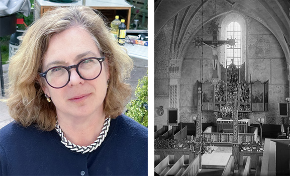 Portrait of a woman and church interior