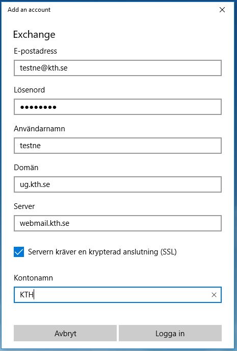 Skriv in dina e-postkonto uppgifter